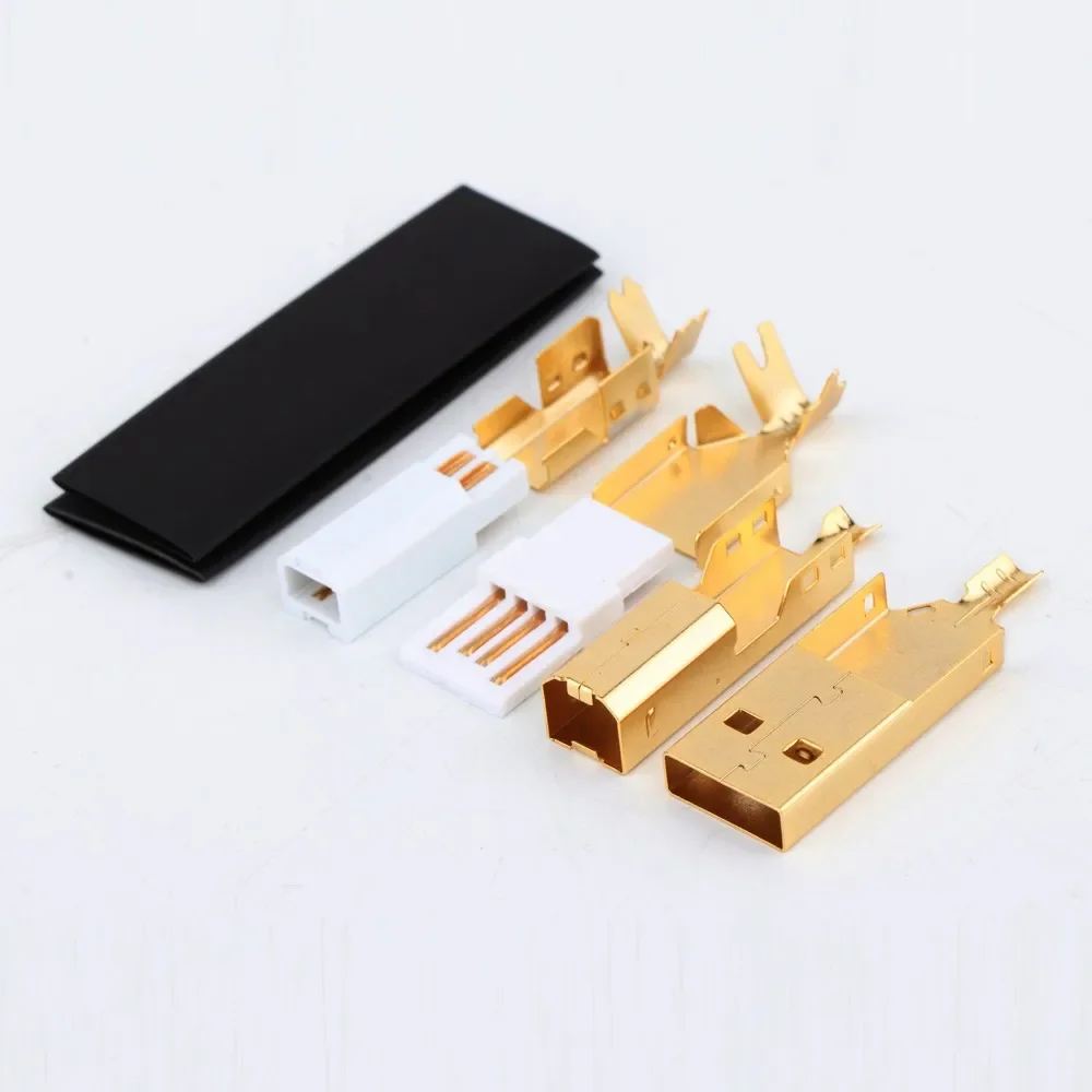 Фото Золотые/серебряные/розовые разъемы USB 2.0 — набор для пайки типа A и B для кабелей «сделай сам» с термоусадочной ванной №4