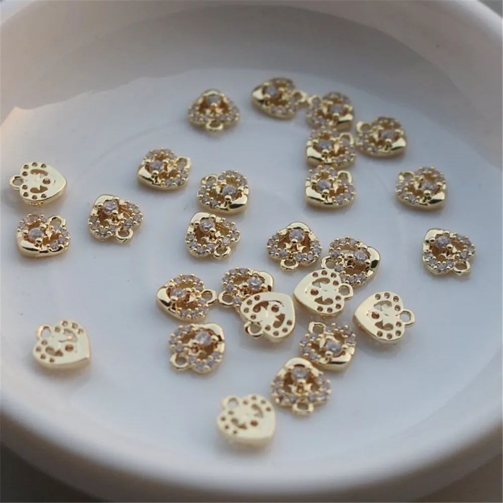 

14K gold package accessories color retention small pendant inlaid with zircon peach diy jewelry accessories small pendant 7mm