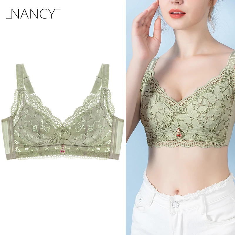 

Large Size F Cup Ladies Lingerie Romantic Lace Sexy Gathering Upper Receiving Side Breast Adjusting Seamless Steel Ring Bra