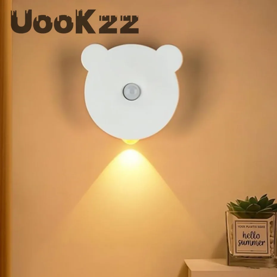 

UooKzz LED Human Sensing Night Light PIR Motion Sensor Wall Light USB Rechargeable Wardrobe Corridor Staircase Kitchen Light