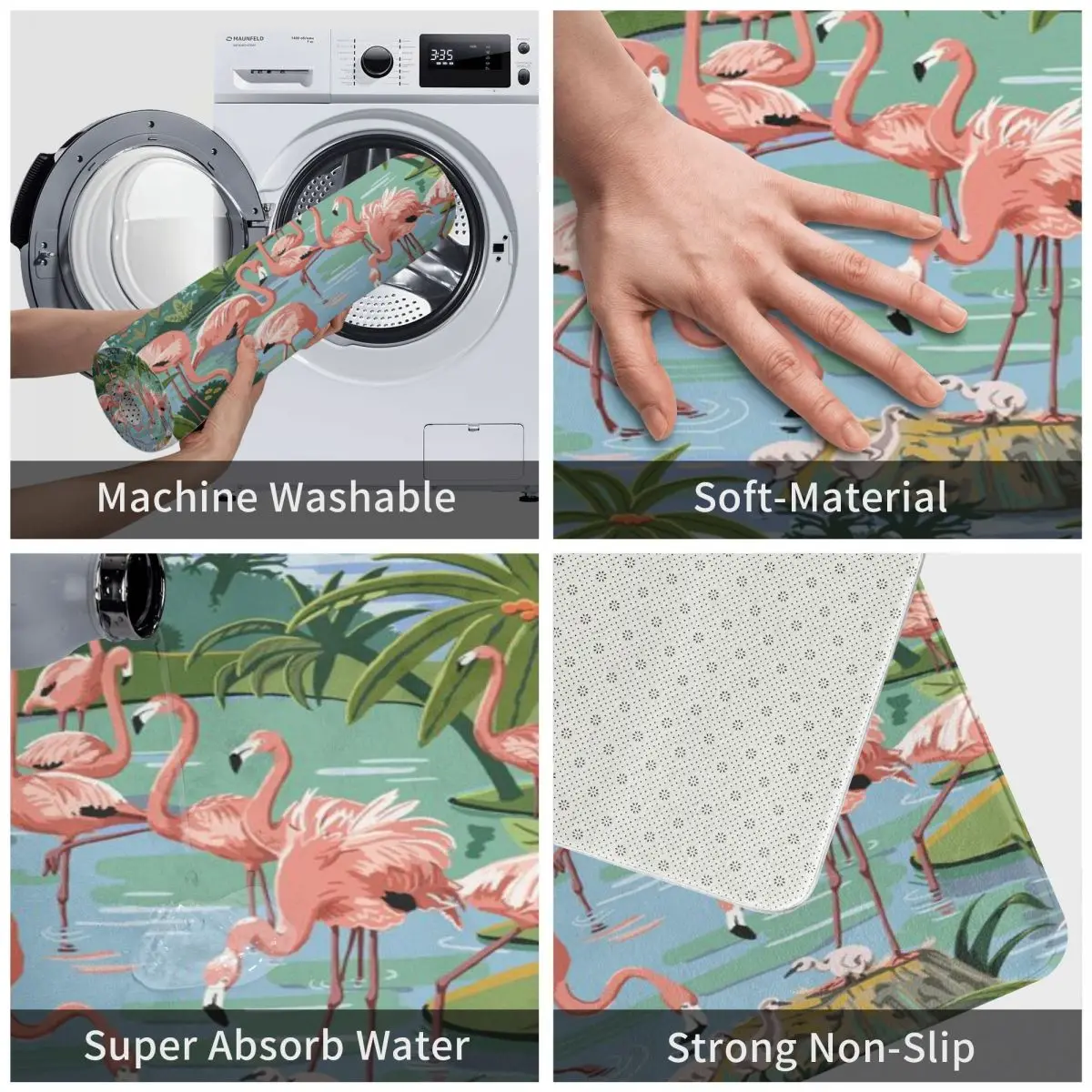 Коврик для ванной в винтажном стиле с изображением фламинго и лагуны