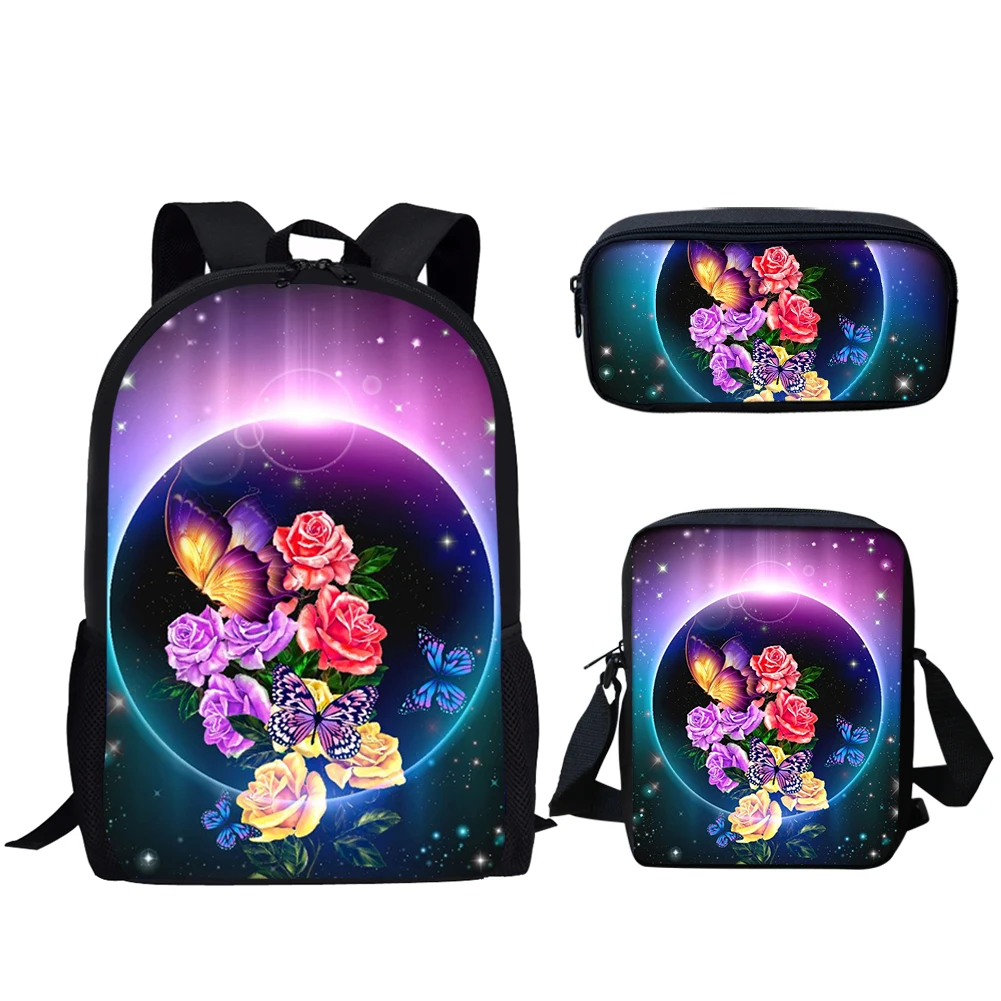 Женские рюкзаки для девочек-подростков, школьные ранцы с принтом в виде роз и бабочек, рюкзаки для ноутбука