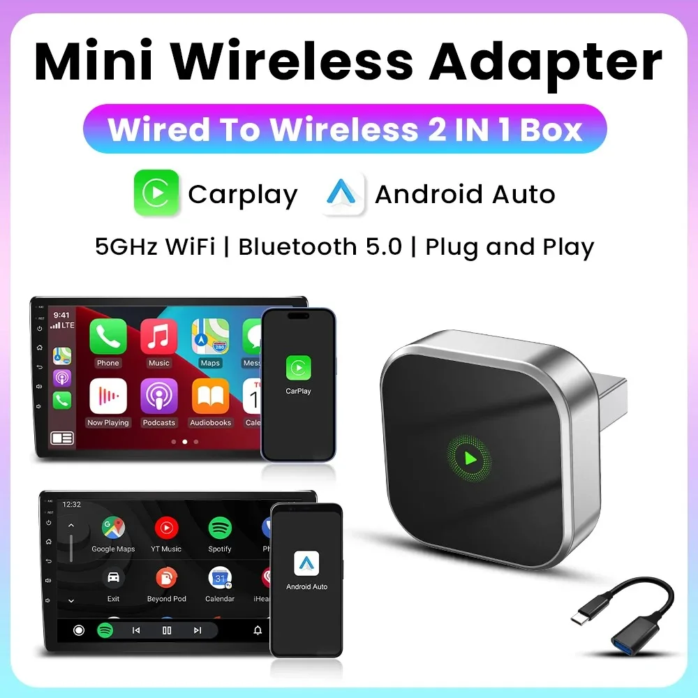 

2 В 1 Беспроводной Адаптер CarPlay Android Auto Mini Smart Box Plug And Play Универсальный Совместимый С VW Toyota Nissan Honda