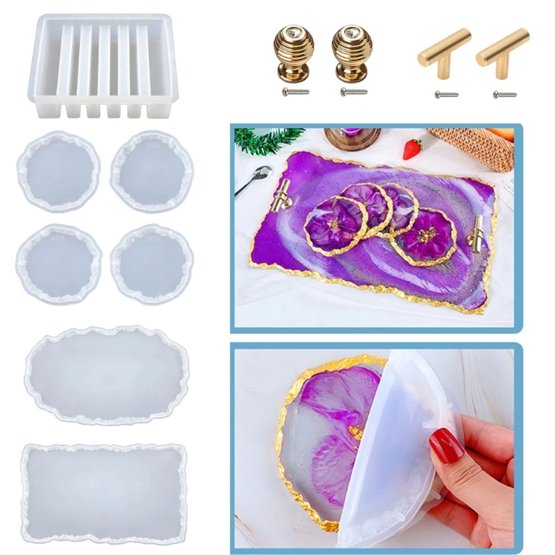 

Geode Resin Coaster Molds Epoxy Resin Casting Molds for Agate Tray,Serving Board X3UD