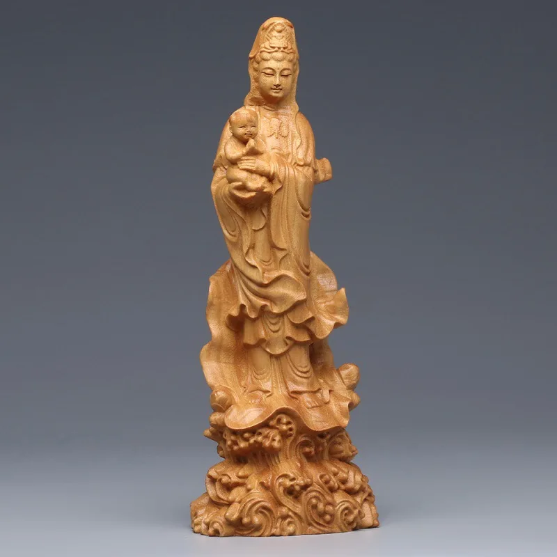 Натуральная статуя кипариса Гуаньинь благословение для плодородия беременность