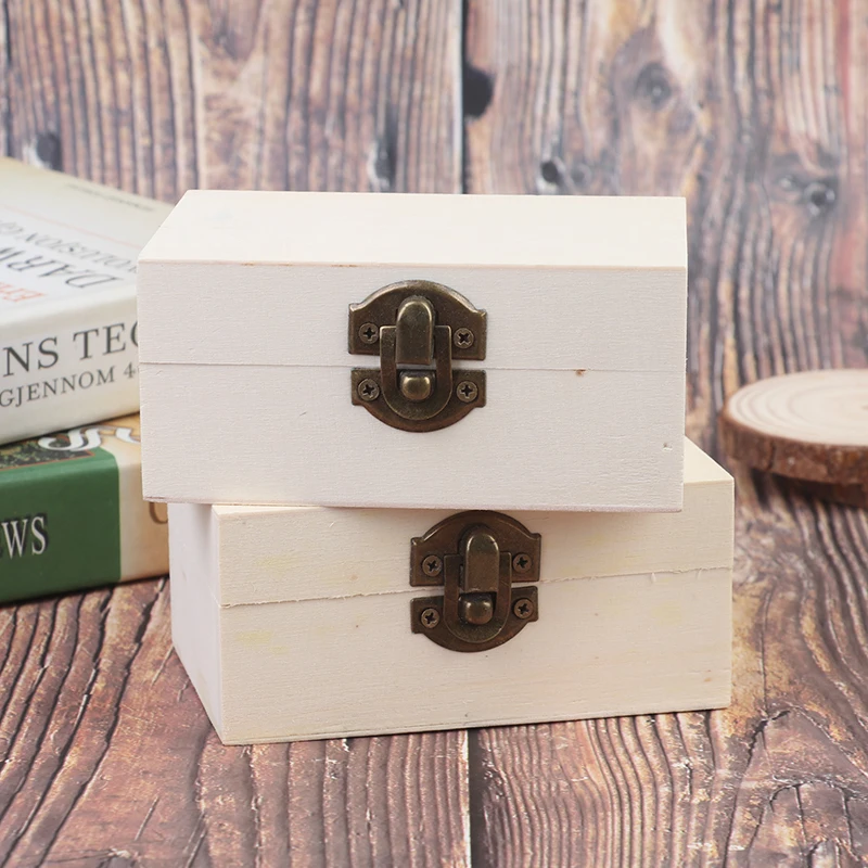 

Home Storage Box Natural Wooden With Lid Golden Lock Jewelry Case Wooden Box