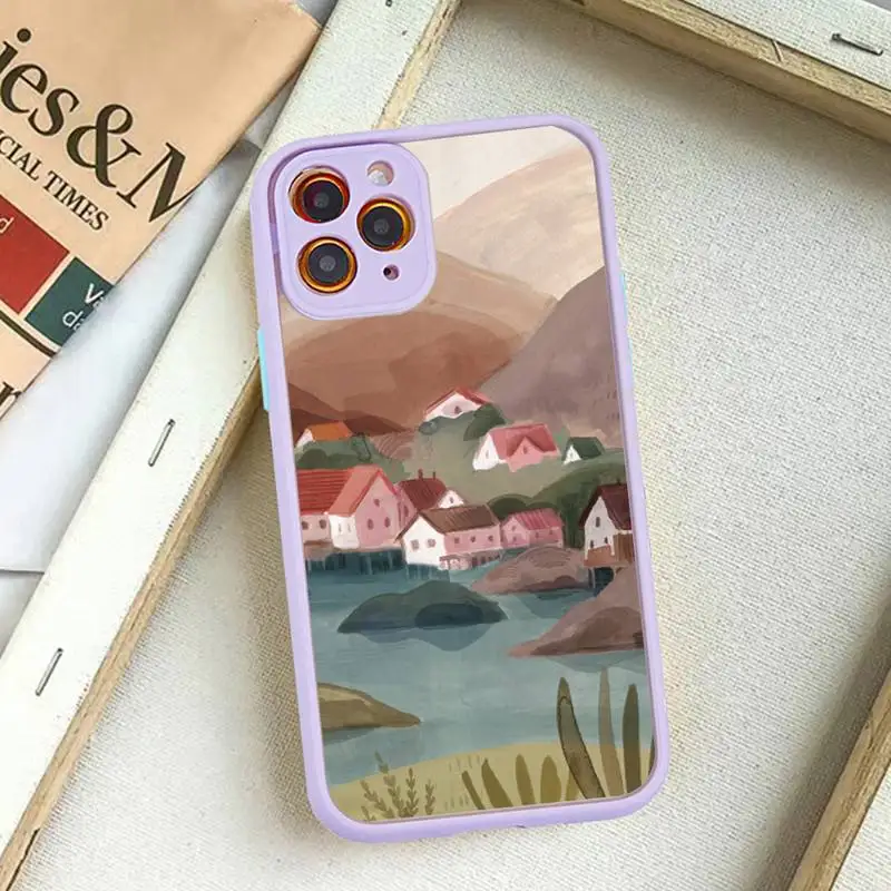 Watercolor Painting Phone Case for iPhone 14 11 12 13 Mini Pro Max 8 7 Plus X XR XS MAX Translucent Matte Cover