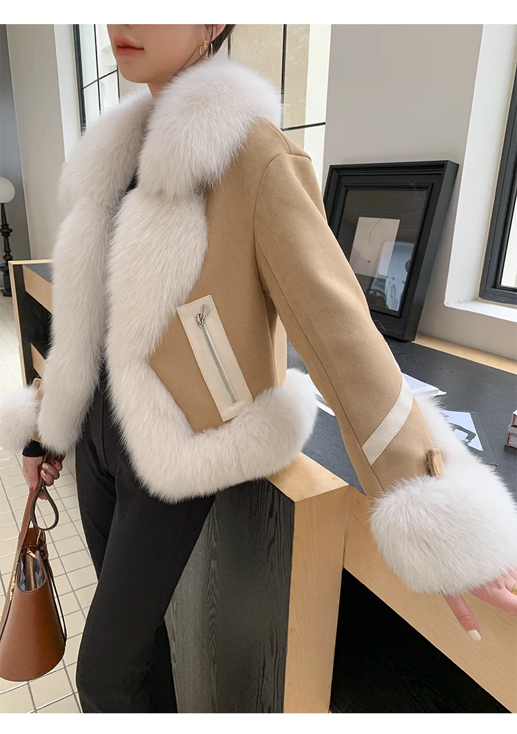 White Down Coats Woman Winter 2022 High Quality Real Fox Fur Stitching Double-sided Single Breasted Women Jackets Parker enlarge