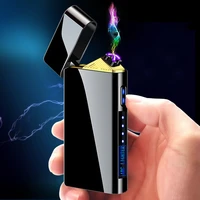 new led screen touch sensing metal double arc lighter usb rechargeable portable outdoor windproof lighter high end gift