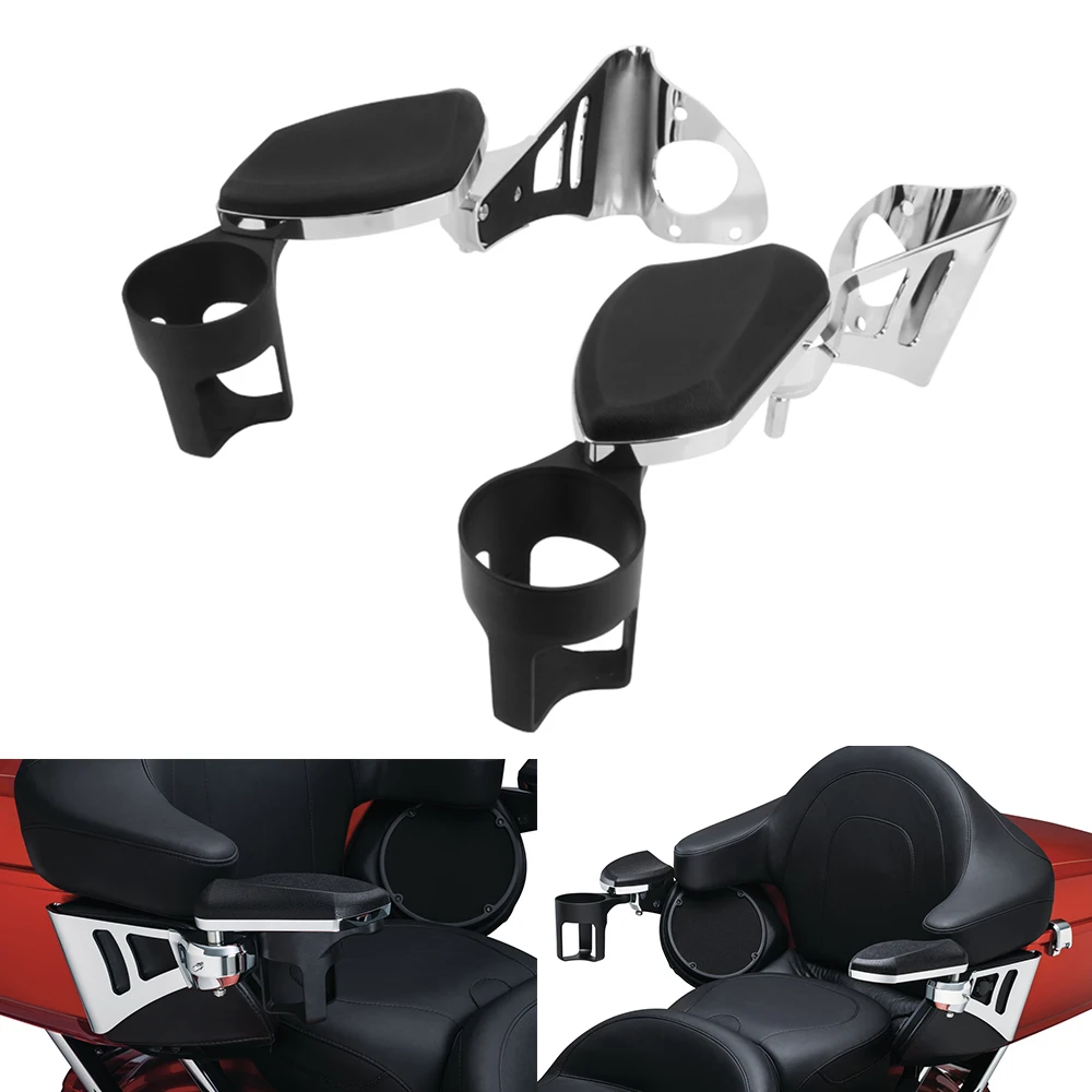 For Harley Touring CVO Road Glide Ultra Glides Electra 2014-2022 Motorcycle Rear Passenger Armrests Drink Bottle Cup Holder Kit