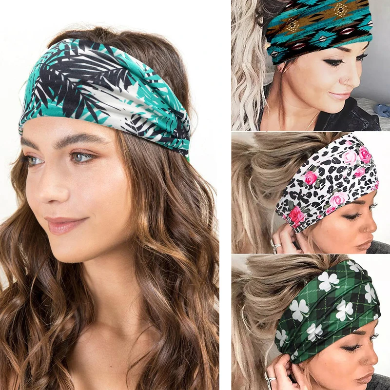 

Women Wide Stretch Headbands Floral Print Headwrap Elastic Hair Bands For Women Turban Headwear Girls Hairbands