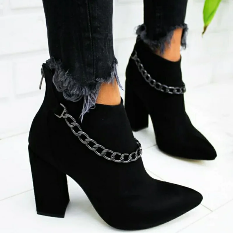 

Женские ботинки, новинка 2022, сохраняющая тепло женская обувь, женские ботинки на молнии, ботильоны на высоком каблуке, модная повседневная женская зимняя обувь