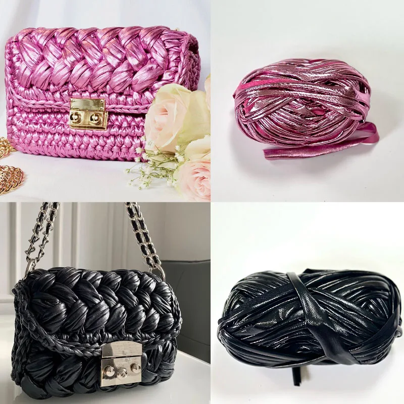 

200G Metallic Yarn T-shirt Crochet Thread For Knitting Handwork Purse Bag Basket PU Leather Cotton Polyester Shiny Fiber Wool