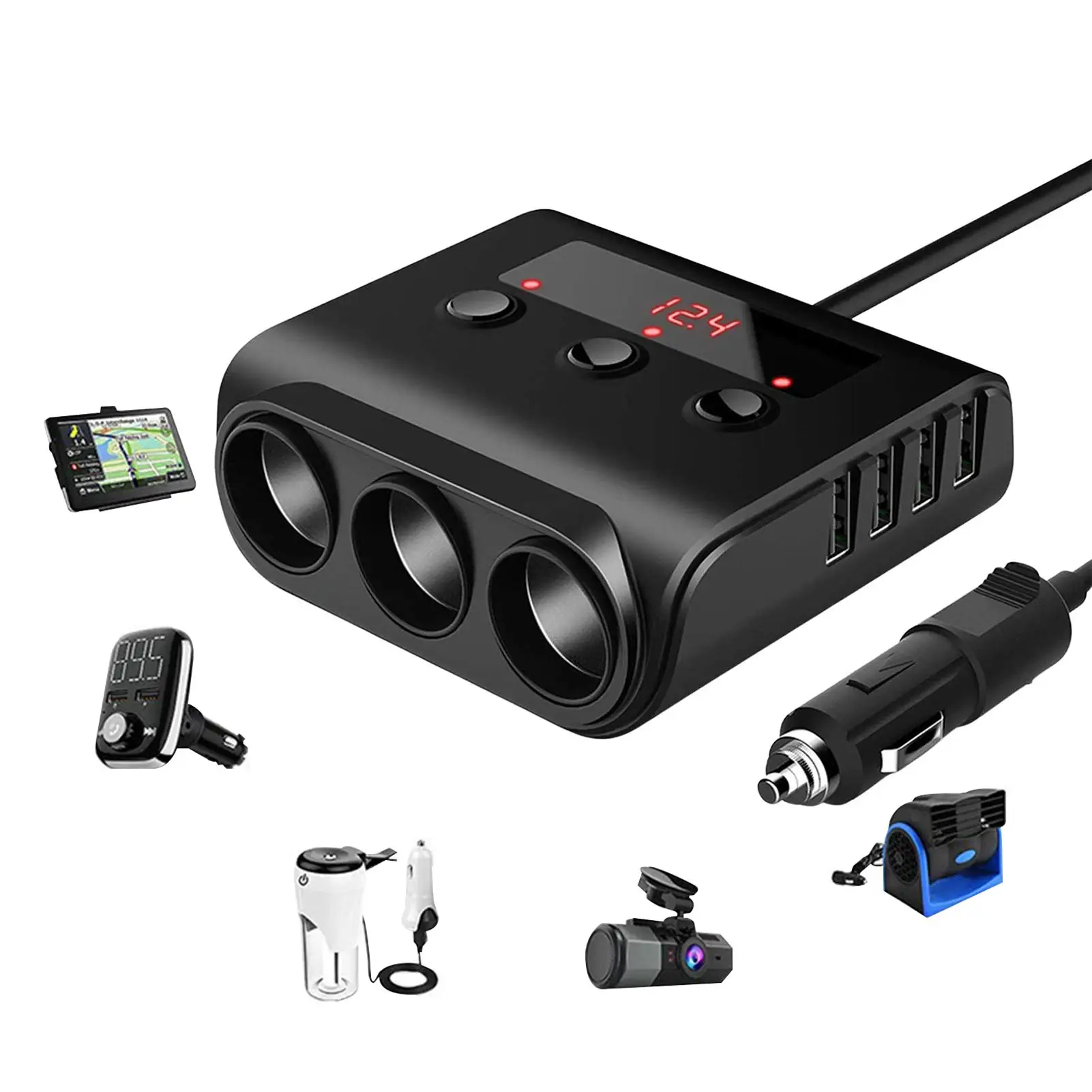 

Car Charger Lighter Adapter Dual USB Digital Display Voltmeter Fast Charging Fast Charging Cigarettes Lighter Adapter Power