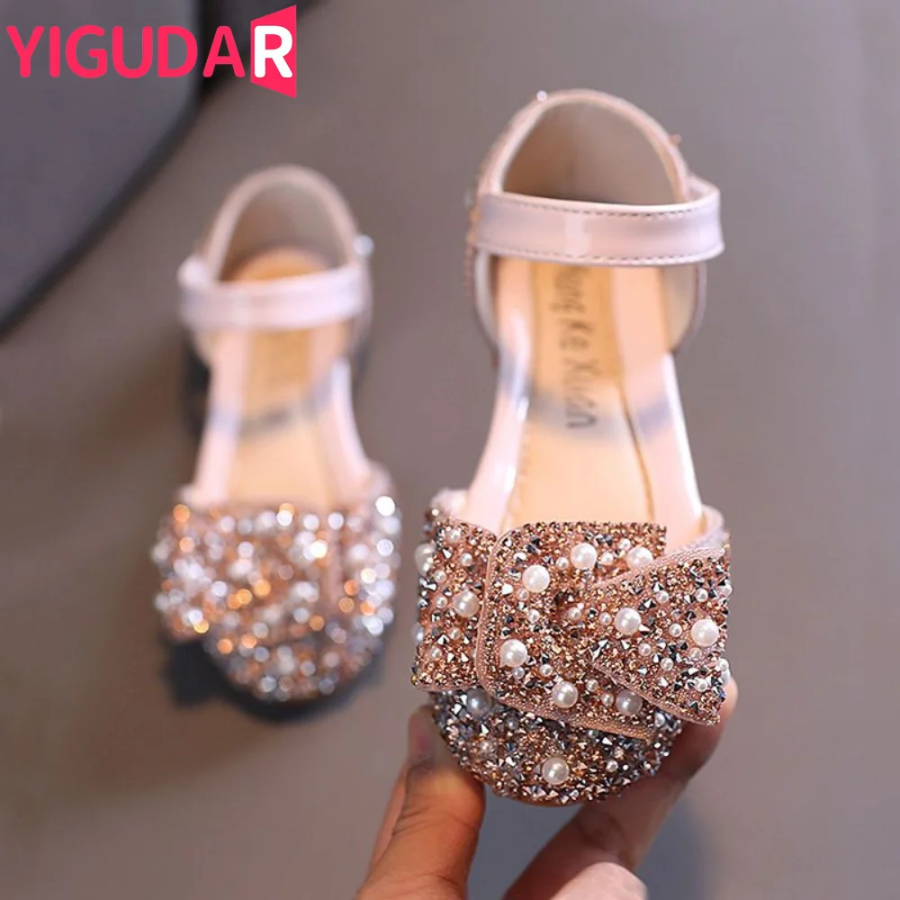 Sandalias planas de princesa con diamantes de imitación para niños, zapatos de...