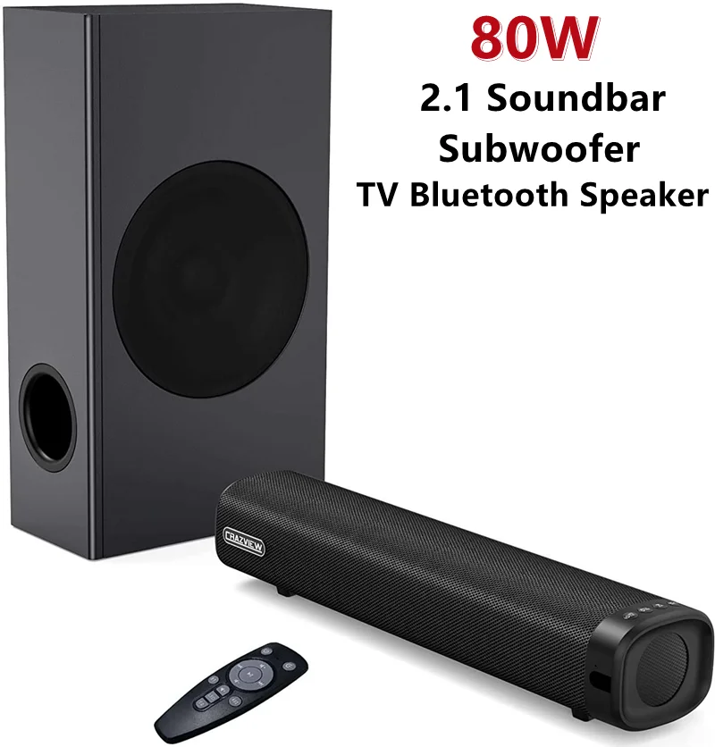 

3D Surround Sound TV Sound bar 2.1 Home Theater Speakers System wood Subwoofer Optical AUX Coaxial RCA USB Bluetooth Speaker 80W