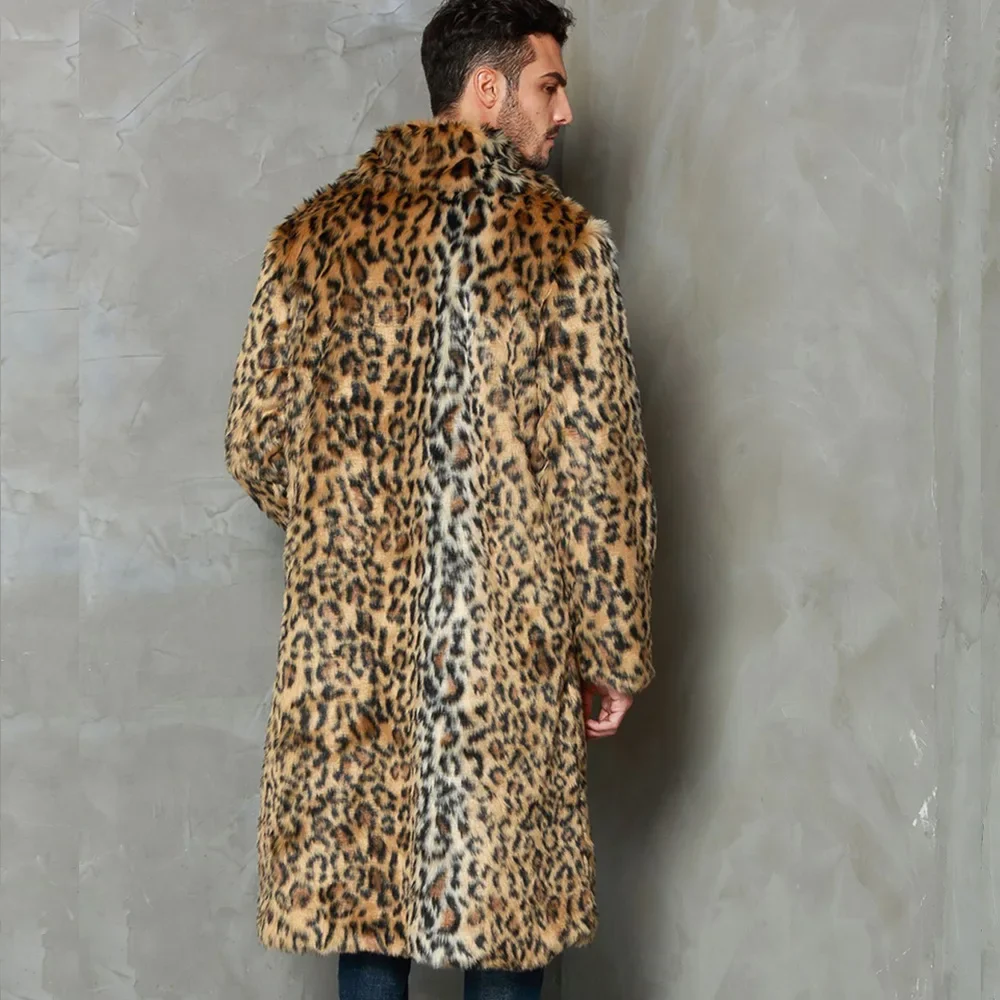 Мужская длинная шуба из искусственного меха пальто с воротником лацканами и