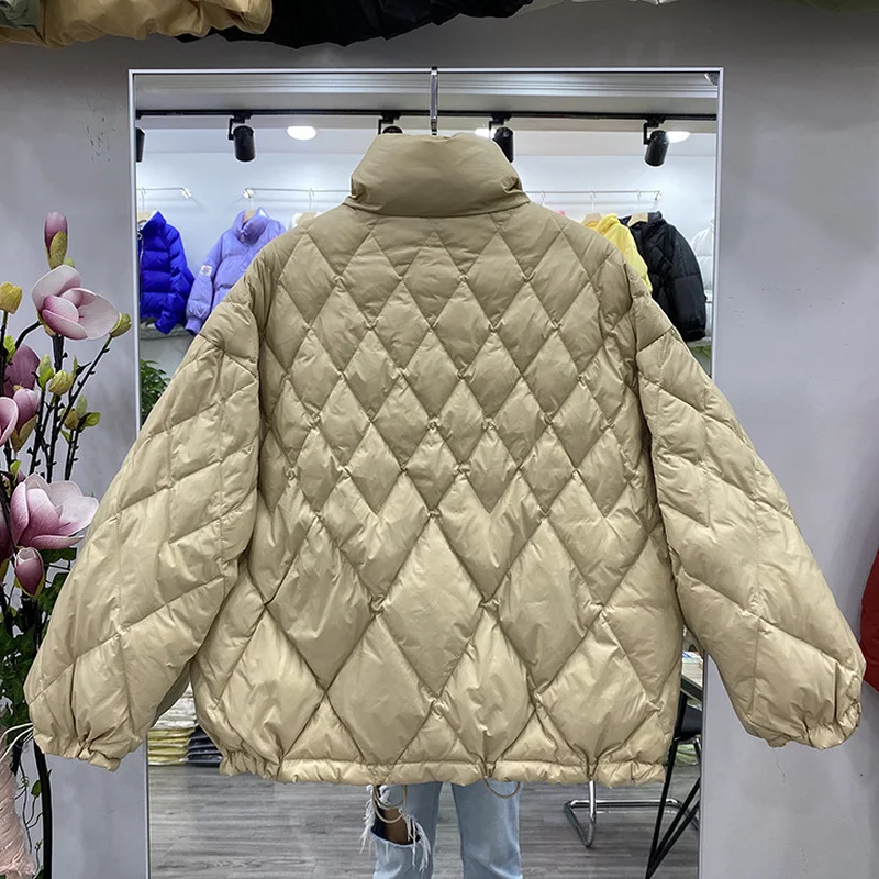 Jacket Women's Short Coat Thin Velvet Loose Casual Korean Style Loose Fashion Stand-up Collar Diamond White Duck Down Jacket