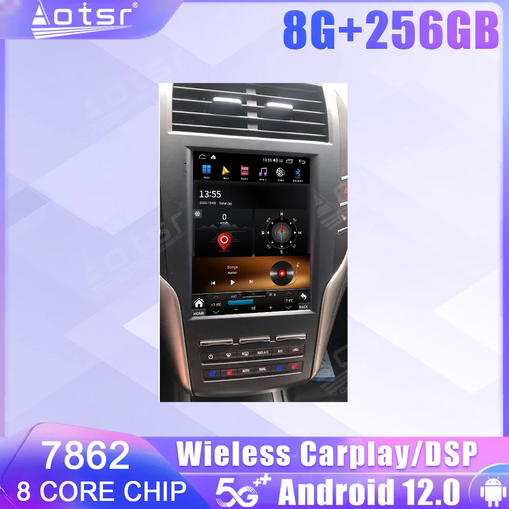 

Автомобильное радио с экраном Tesla на Android 12 для Lincoln MKC 2018 2019 Navi GPS Audio Carplay Автомобильный мультимедийный плеер стерео головное устройство