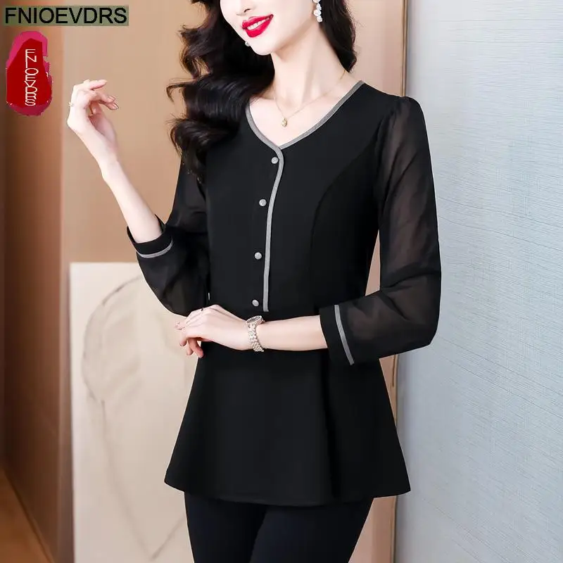 Женская Офисная рубашка с длинным рукавом однотонная черная базовая одежда во