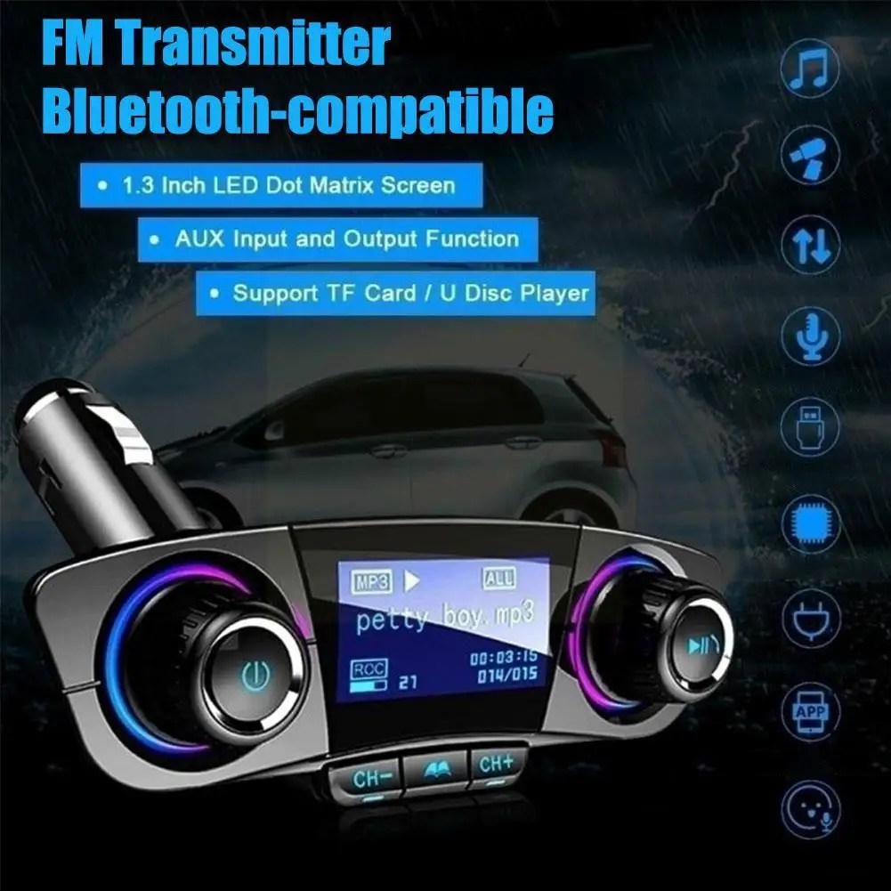 

Автомобильный FM-трансмиттер с Bluetooth, модулятор громкой связи, вызов, USB, MP3, AUX, двойной комплект, адаптер плеера, автомобильное аудио, музыкаль...