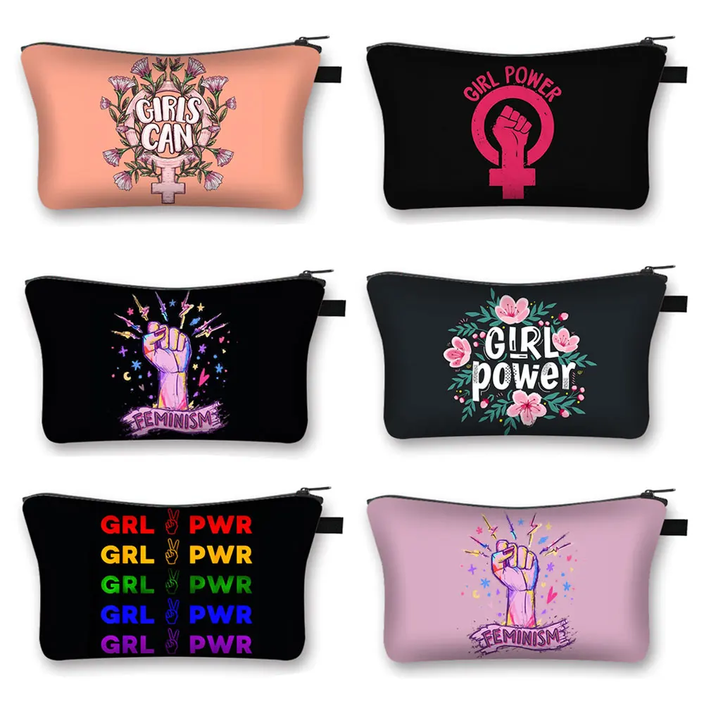 

Феминистский женский косметический чехол Fenimism Girl Power, косметички Grl Pwr, органайзеры для туалетных принадлежностей, сумки, женская косметичка для губной помады