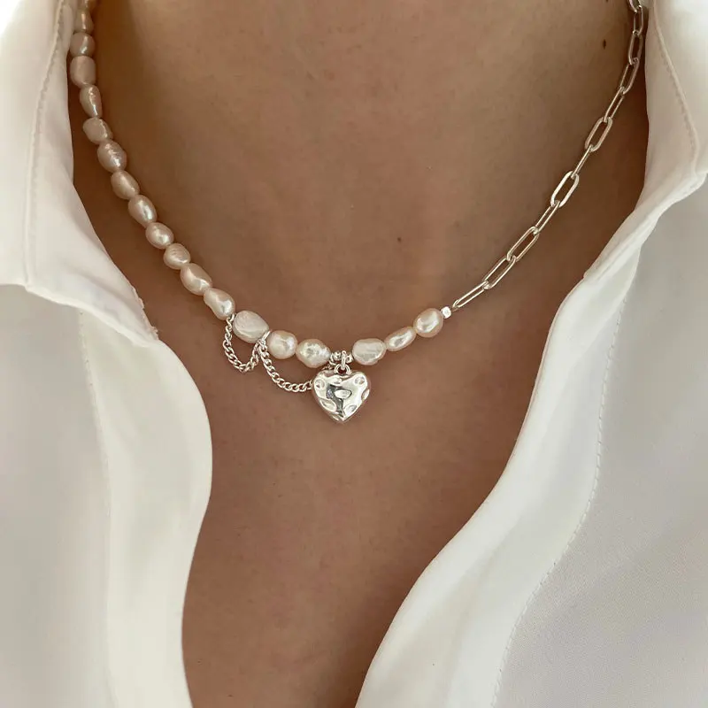

1pc 925 Silver Necklaces for Women Vintage Love Heart Pearl Collarbone Chain Pendant Wedding Birthday Jewellery Gifts Necklace