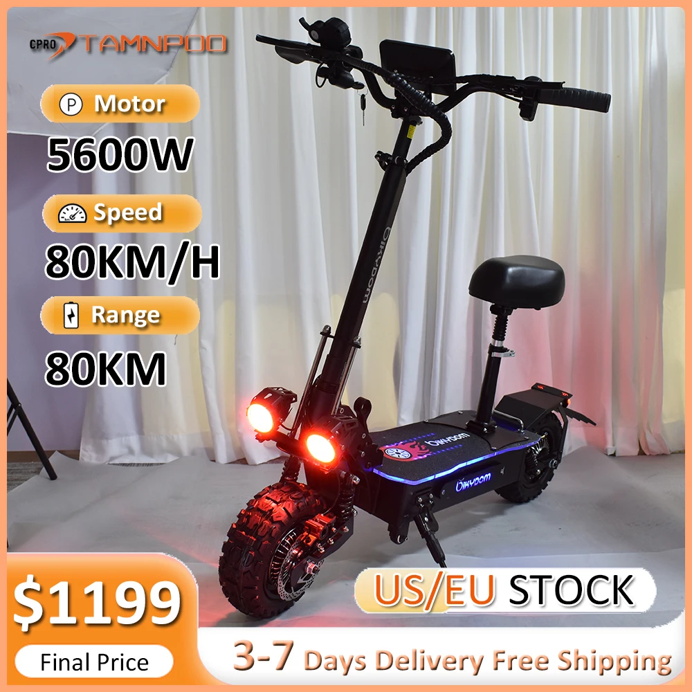 

Electric Scooter with Seat 5600W Dual Motor 60V 27AH Battery Top Speed 80KM/H 11inch Off-road Tires Folding Scooter for Adults