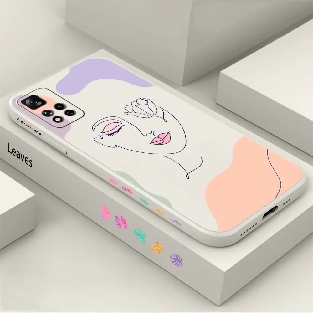 

Line Art Sketch Flower Girl Phone Case For Redmi Note 12 11 11T 11R 11E 11S 10 10T 9 9S 9T 8 7 7S Pro Plus Max 4G 5G Cover Funda