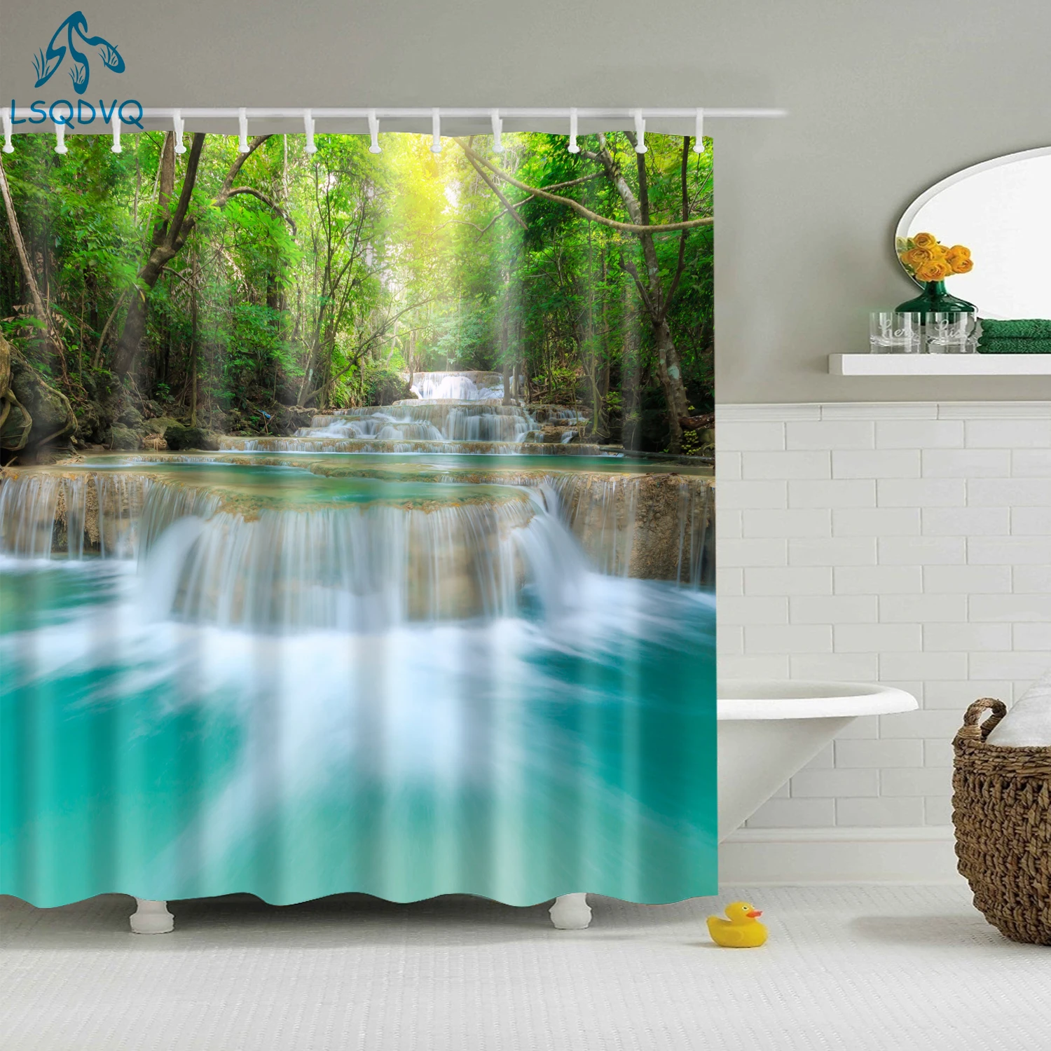 

Forest Scenic Pattern Waterproof Shower Curtain With Hooks 3D Painting Shower Curtain Bathroom Bathing Curtains Home Decor