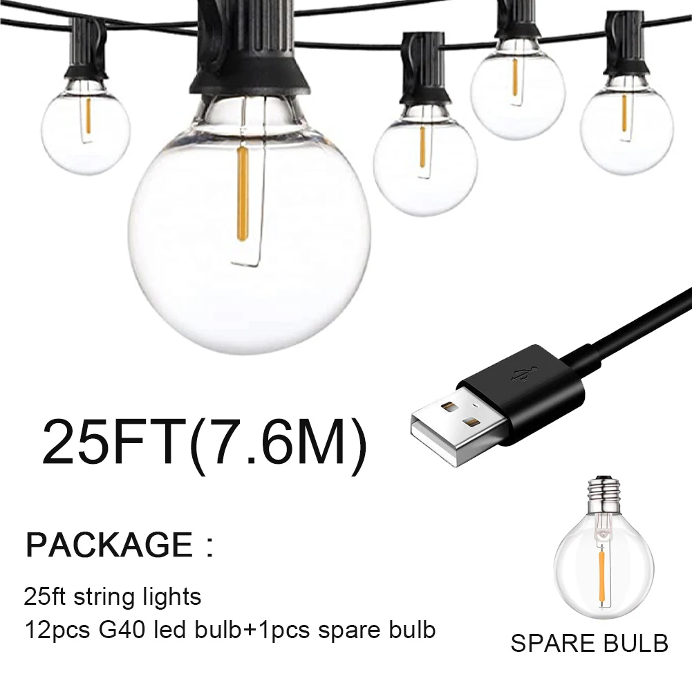 

USB LED гирлянды G40 теплый белый пластик 30м