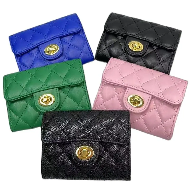 

New Women's Wallet Short Rhombus Pattern Luxury CF Cardholder Sheepskin Caviar Multi-functional Coin Purse Gift