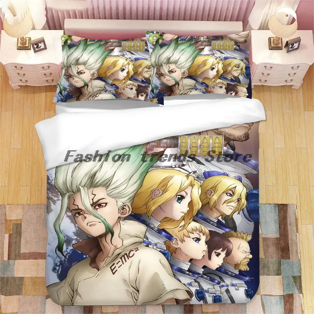 

NEW Anime Dr. Stone 3D Printed Bedding Set Duvet Covers Pillowcases Comforter Bedding Set Bedclothes Bed Linen 02