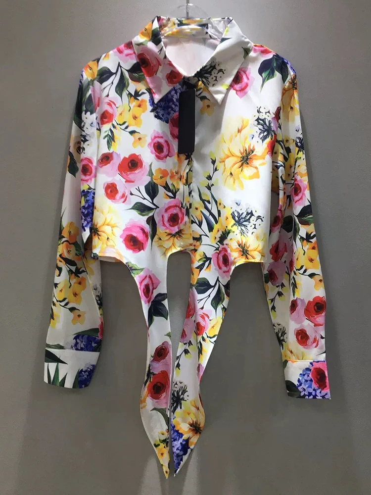 Модная однобортная рубашка с длинными рукавами и принтом лацканами новая летняя