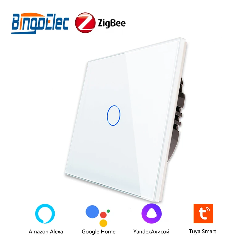 

Bingoelec Zigbee Touch Switch LED Buttons Glass Panel Smart Switch Work With Google Home EU Touch Switch Smart Life