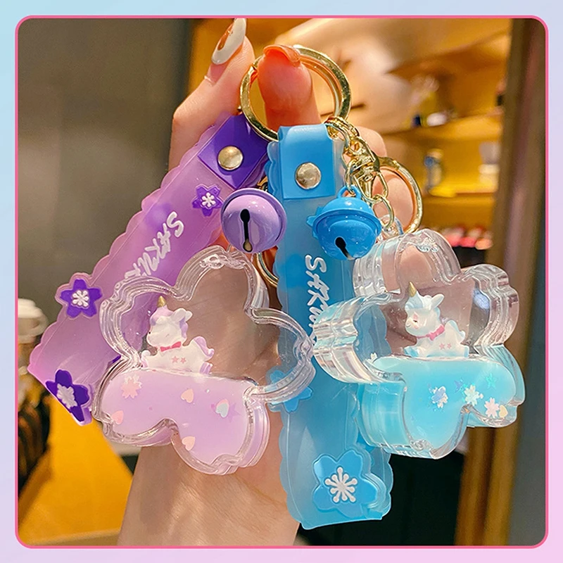 

Cartoons Liquid Sakura Quicksand Sequins Keychain Cute Bunny Animal Keyring Holder Women Bag Pendant Car Key Chain Trinket Gift