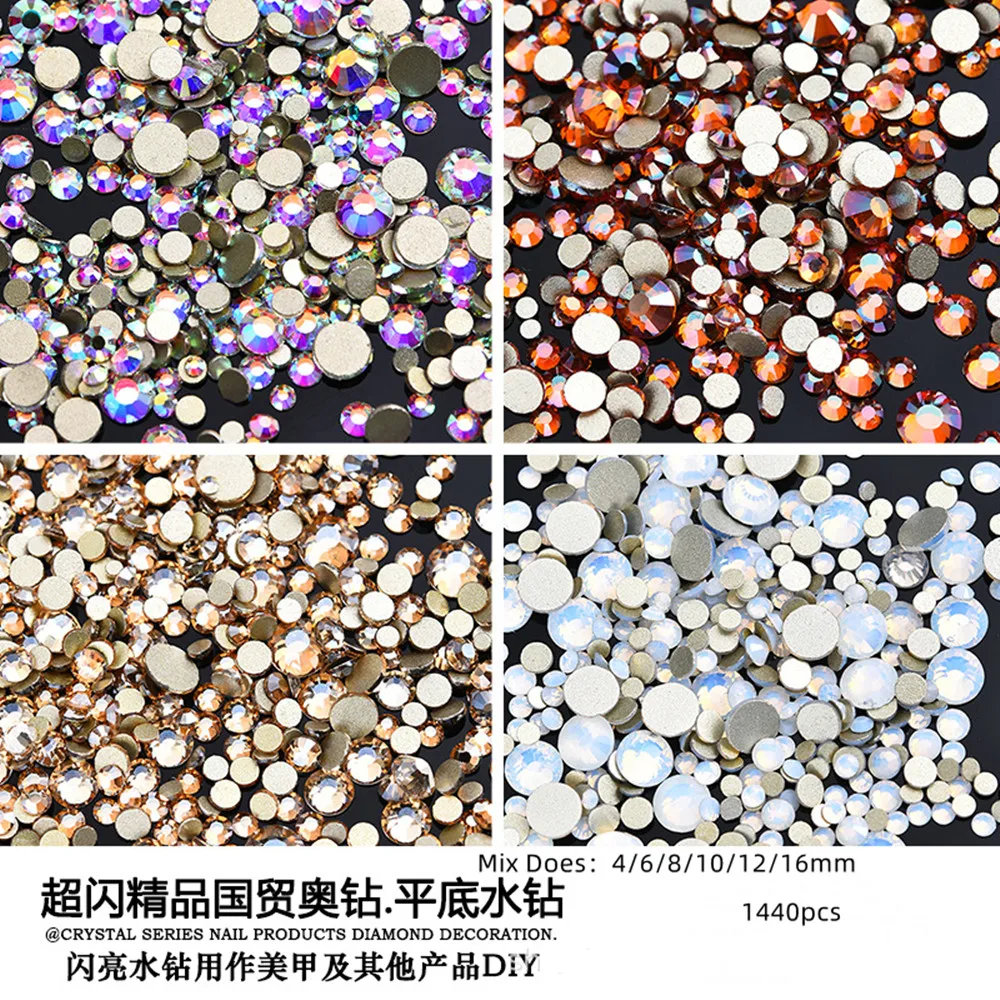 

ss3-ss30 Size Mix Does Fall Flat Bottom Drill Transparent AB Gold Bottom Glass Rhinestone Nail Art Wedding Dress Decoration DIY