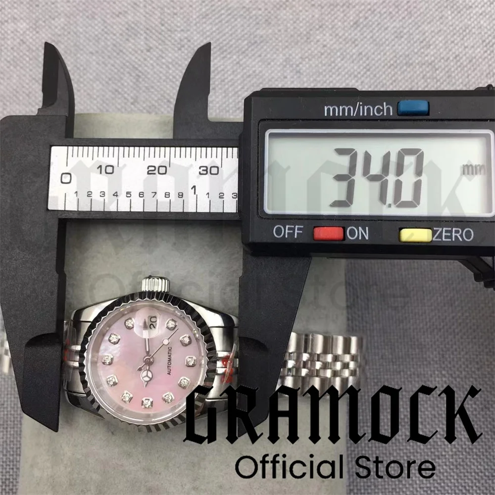 Женские часы Gramock 26 мм, 3 точки, дата, бриллиант, розовый, жемчуг, NH05, автоматический механизм, серебро, сапфировое стекло (art.: 3920ca53060fa) - 3920ca53060fa