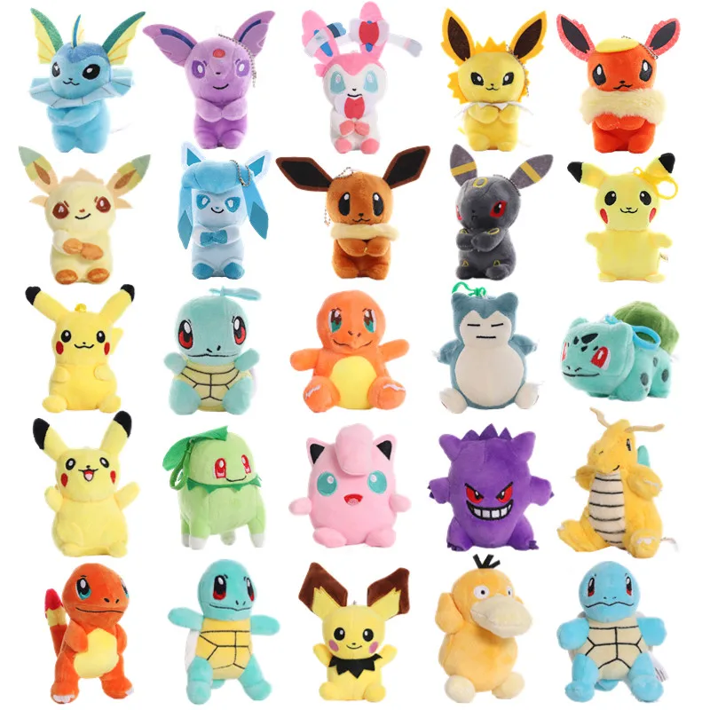 10-14cm Pokemon Plush Dolls Keychain Pendant Pikachu Eevee Bulbasaur Squirtle Charmander Jigglypuff Pichu Plushie Toys Kids Gift