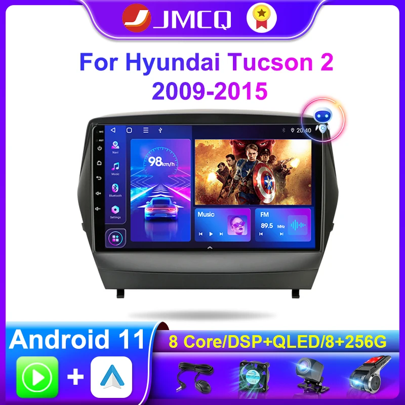Автомобильный мультимедийный видеоплеер JMCQ 2Din Android 11 для Hyundai Tucson 2 Ix35 2009-2015