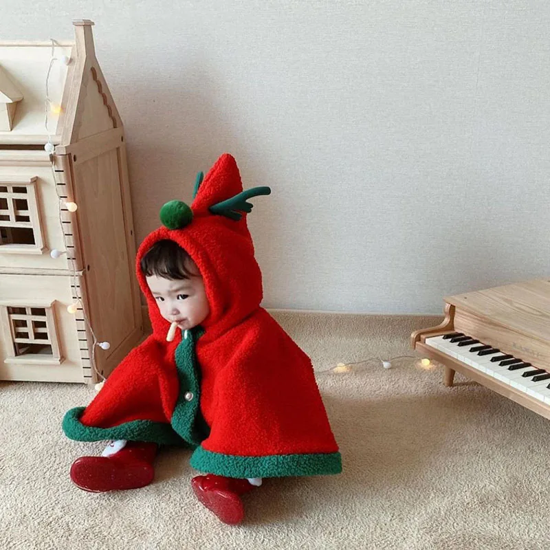 MILANCEL Baby Christmas Clothes Deer Cloak Fur Lining Outfit