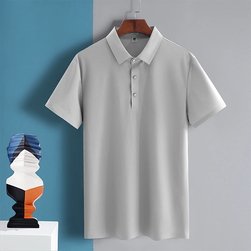 

Summer New Ice Silk Seamless Short-sleeved T-shirt Men's Thin Elastic Loose Business Gentleman Quick-drying Men's POLO Shirt