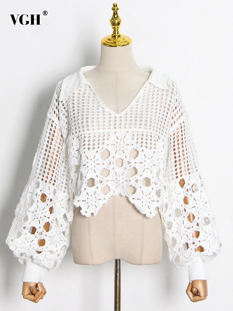 

Женская Асимметричная блузка VGH, однотонная Свободная рубашка с V-образным вырезом и пышными рукавами, в минималистском стиле, Модная стильная одежда