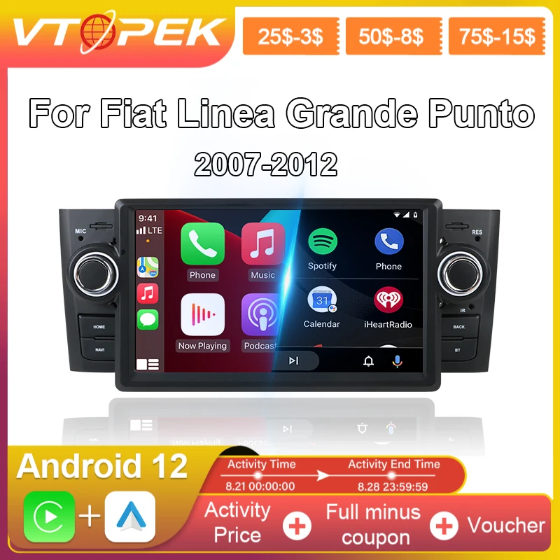 Автомагнитола Vtopek для Fiat Linea Grande Punto 2007-2012, 7 дюймов, Android 11