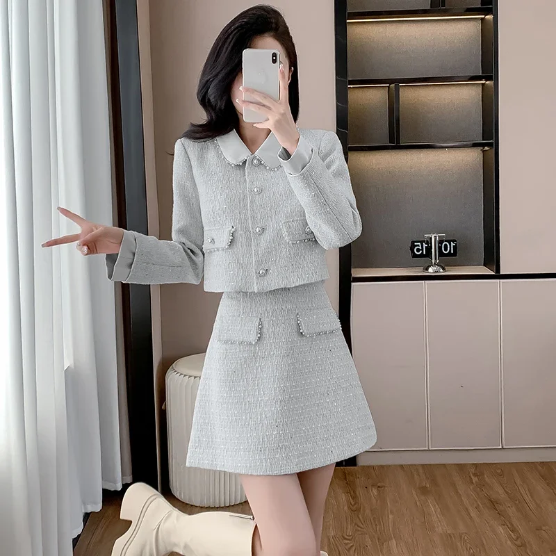 Высококачественный твидовый комплект Lnsozkdg из двух предметов женский короткий