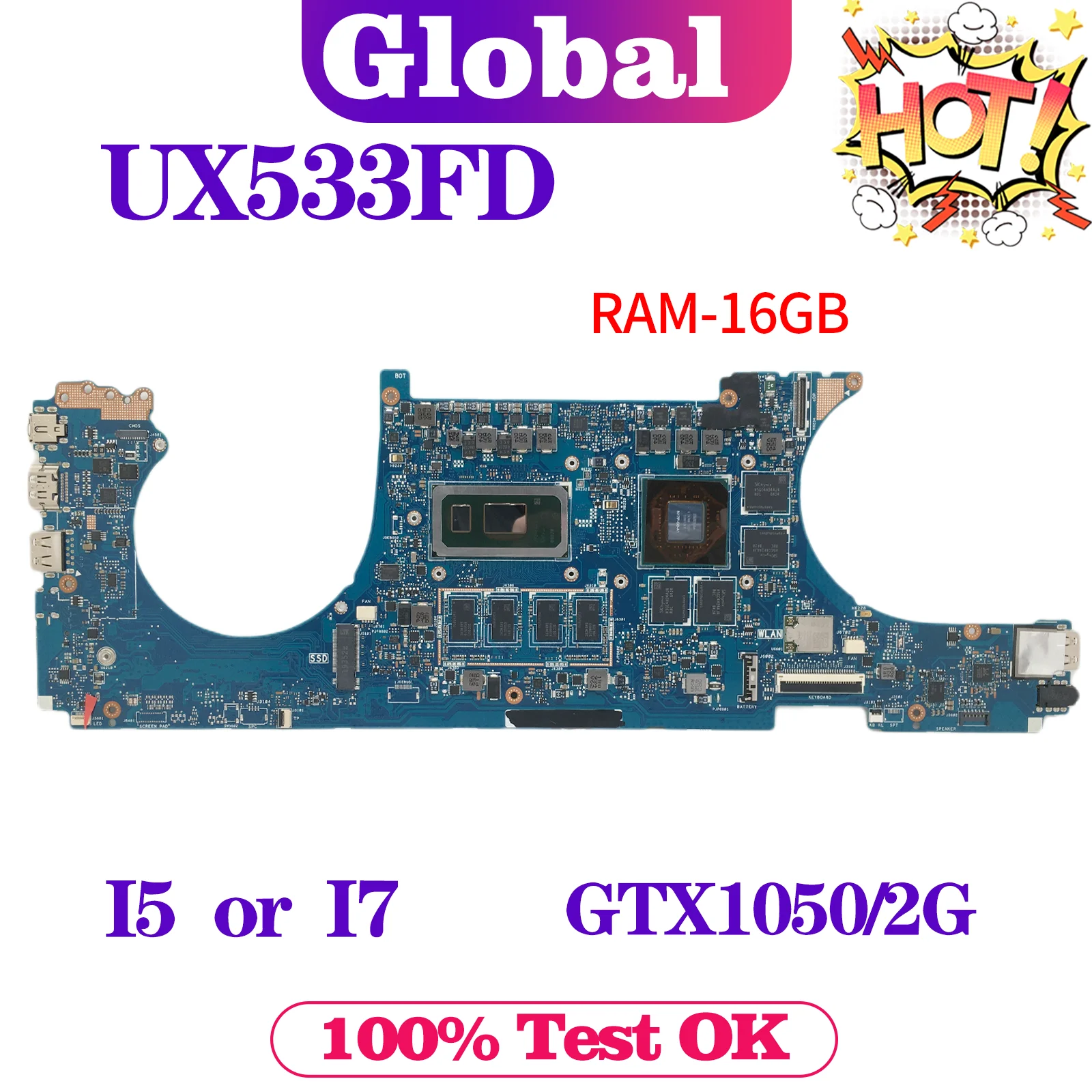 

KEFU Mainboard UX533FN UX533FD BX533F UX533F RX533F U5300F Laptop Motherboard i5-8265U i7-8565U MX150/GTX1050-2G 8G/16G-RAM
