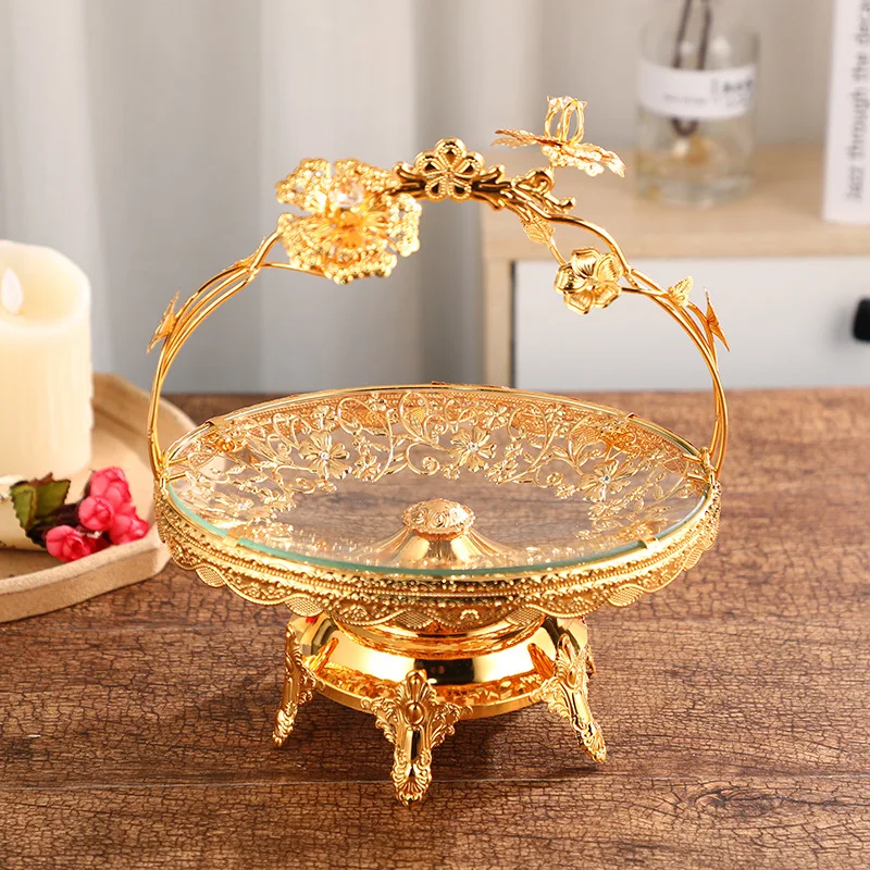European luxury golden fruit basket golden hollow flower fruit basket banquet wedding decoration fruit basket jewelry