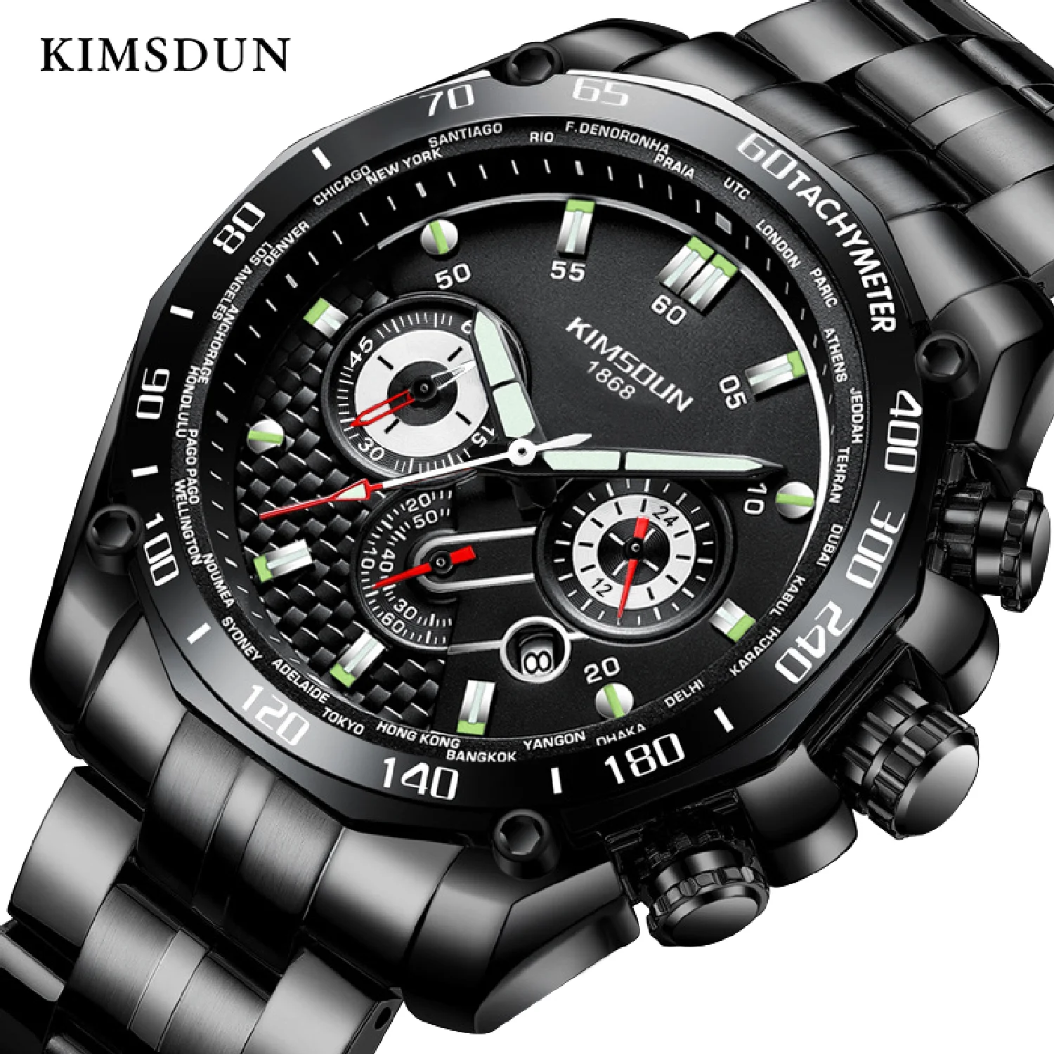 

KIMSDUN Waterproof Business Men's Watch Date Display Fashion Sports Quartz Chronograph Watch Stainless Steel Strap Relogio Clock