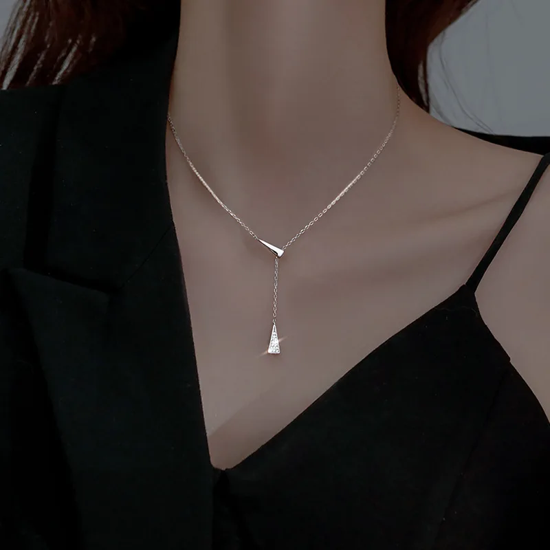 

Yachu Trendy Silver Color Geometric Triangle Tassel Necklace for Woman Lady Adjustable Choker Luxury Necklace Jewelry