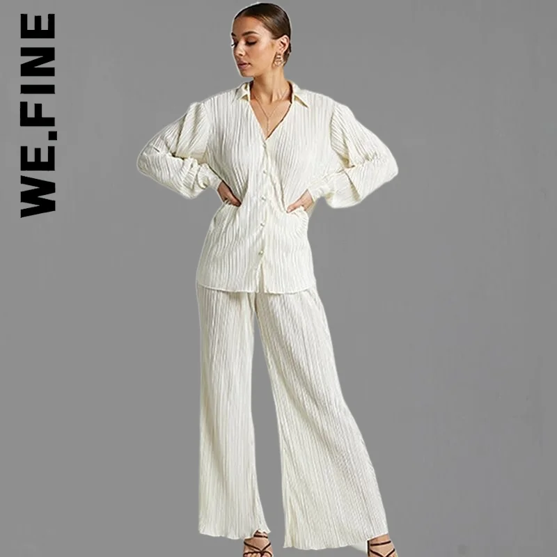 Женский офисный комплект из рубашки и брюк с высокой талией широкими штанинами